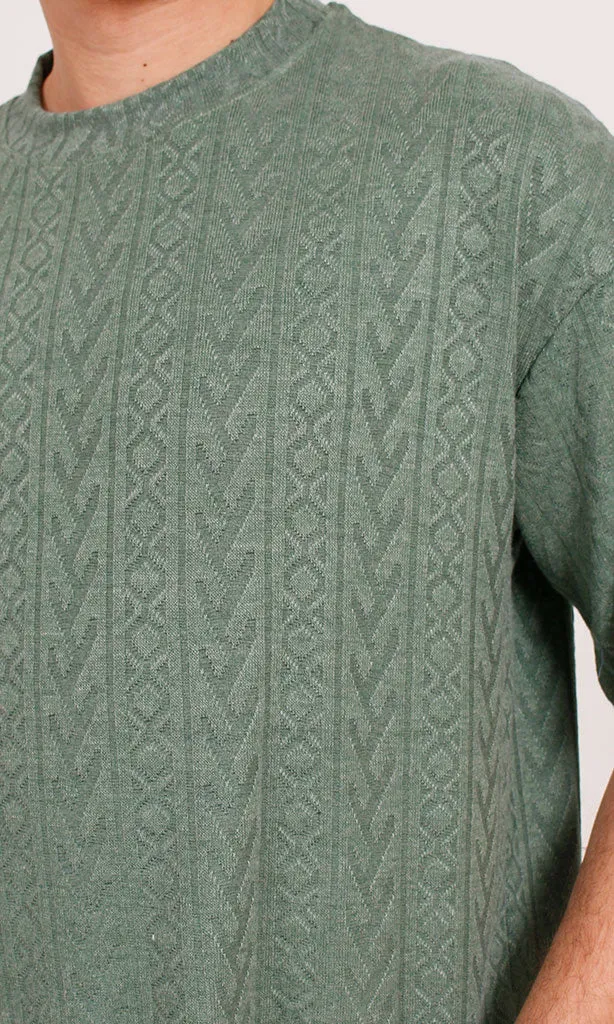 R206743 - Textured Jacquard Oversized T-Shirt  Sage Green