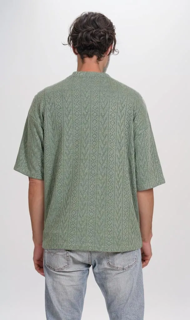 R206743 - Textured Jacquard Oversized T-Shirt  Sage Green