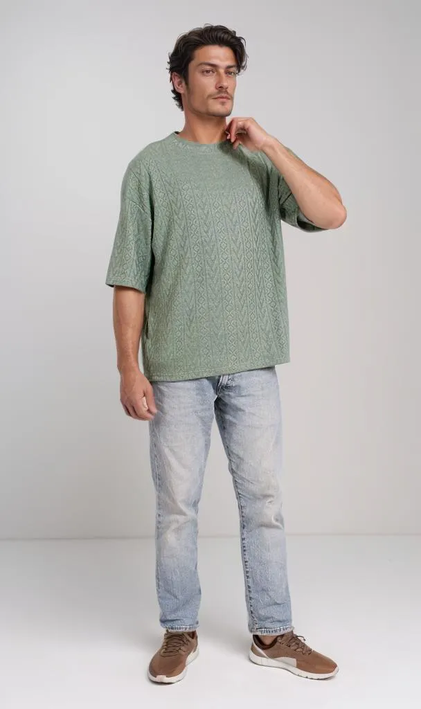 R206743 - Textured Jacquard Oversized T-Shirt  Sage Green