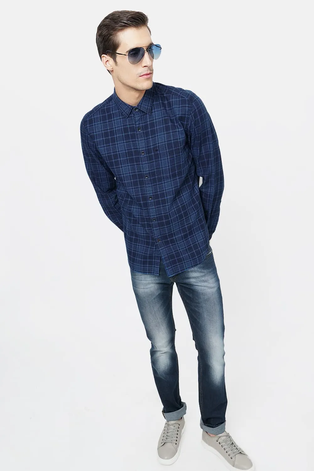 Slim Fit Indigo Checks Shirt