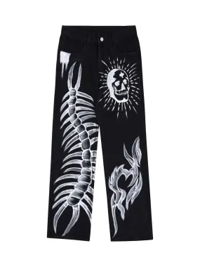 Sneakerhill Skull Centipede Print Casual Pants