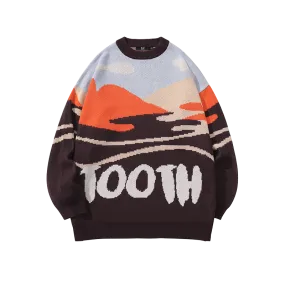 Street-style graffiti alphabet jacquard round-neck sleeved pullover sweater