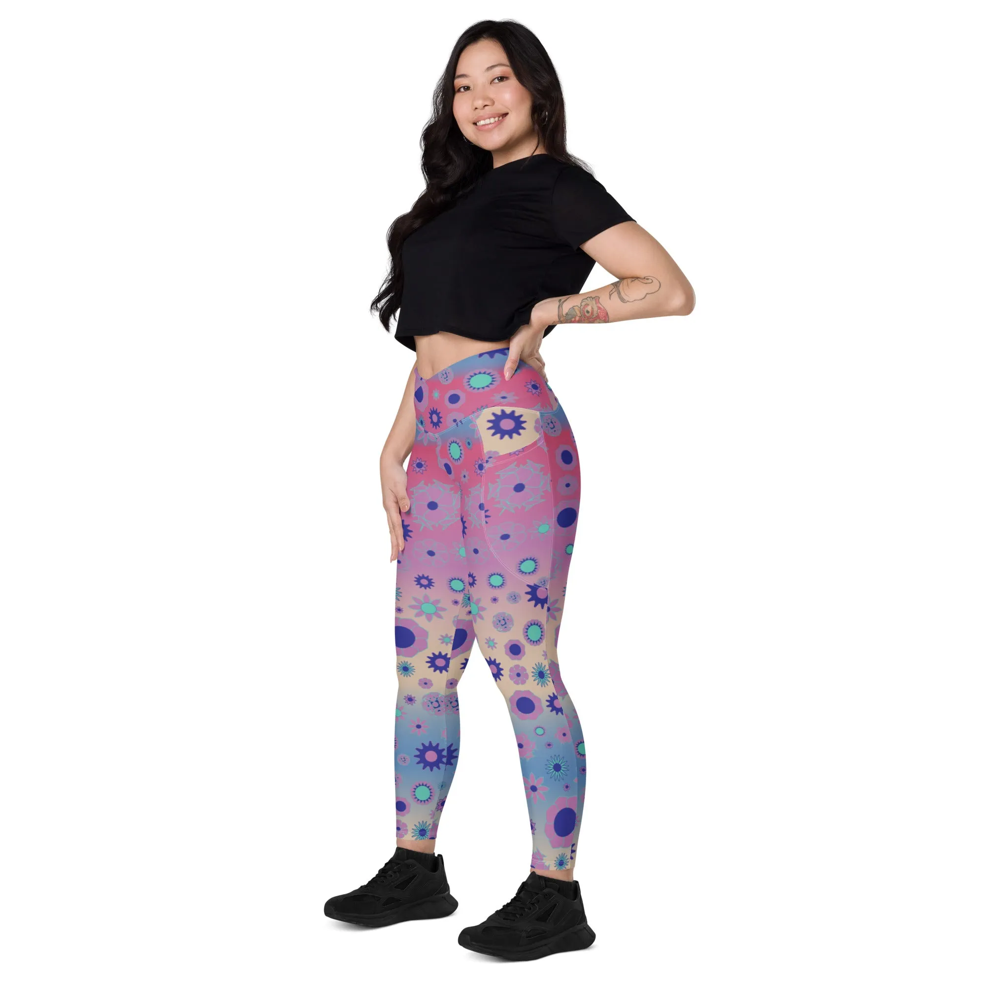 Tie Dye Pink Crossover leggings with pockets