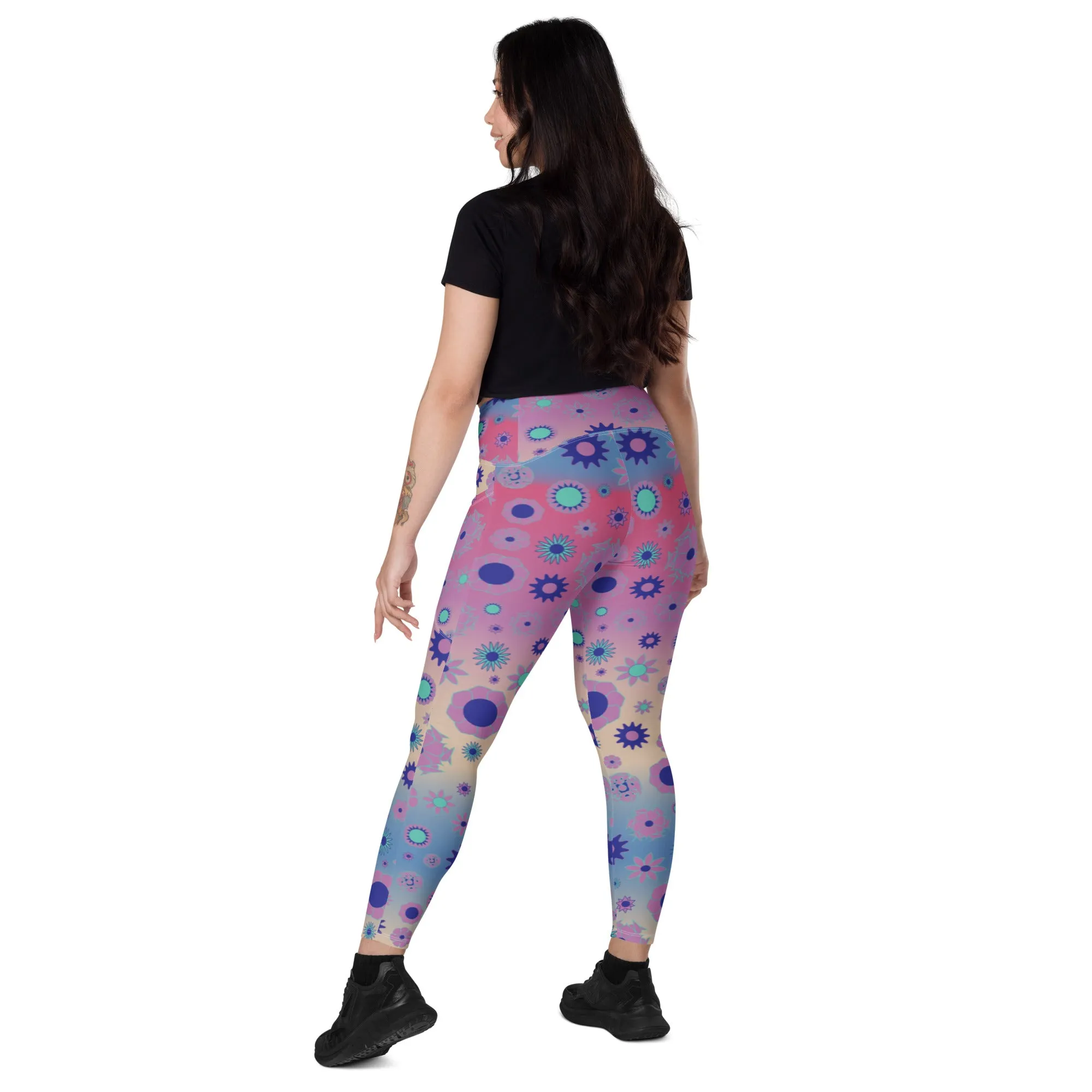 Tie Dye Pink Crossover leggings with pockets