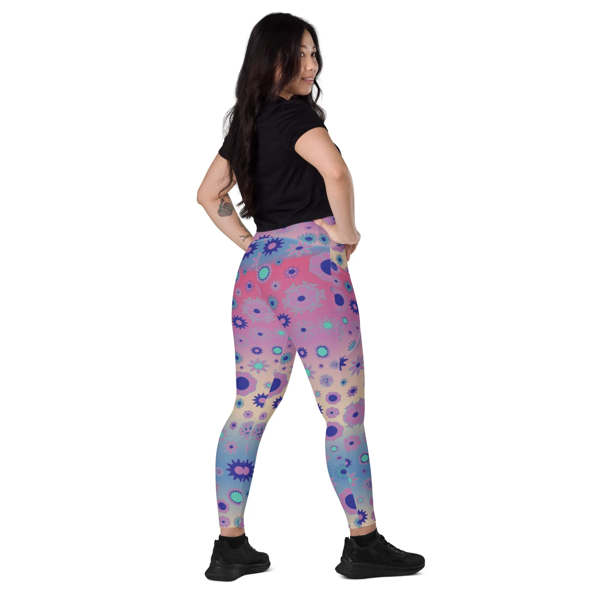 Tie Dye Pink Crossover leggings with pockets