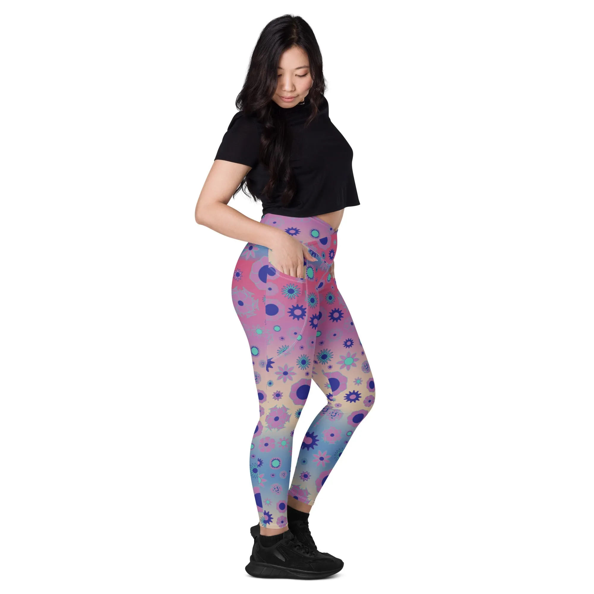 Tie Dye Pink Crossover leggings with pockets