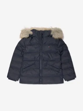 Tommy Hilfiger Girls Essential Down Fur Hood Jacket in Navy
