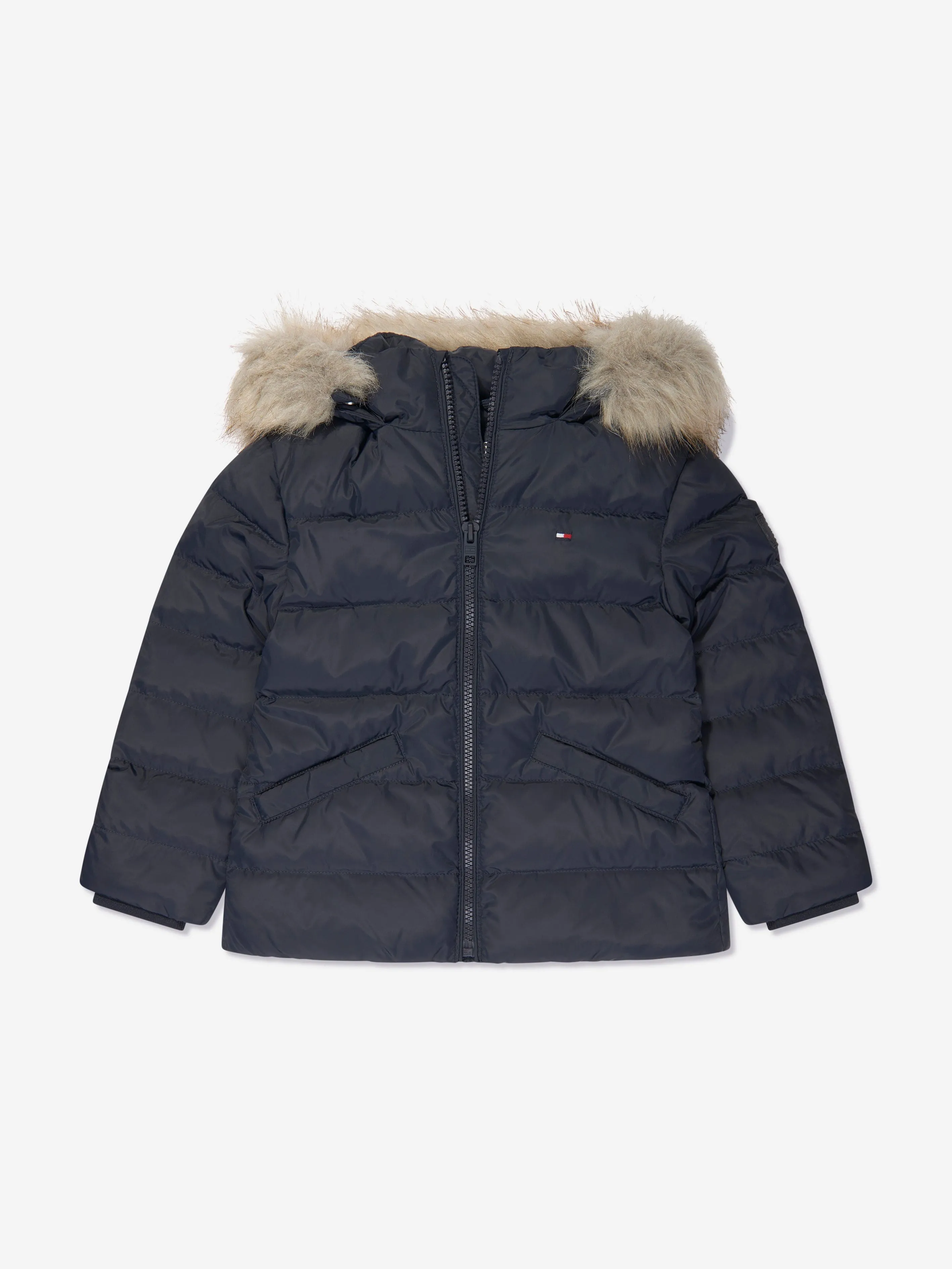 Tommy Hilfiger Girls Essential Down Fur Hood Jacket in Navy