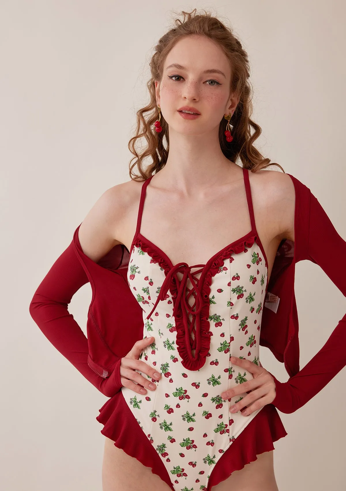Chic Vibrant Strawberry-Red Bodysuit for Women