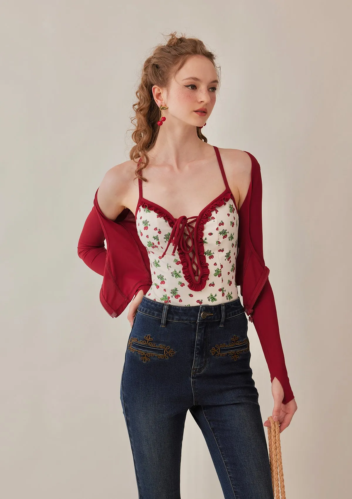 Chic Vibrant Strawberry-Red Bodysuit for Women