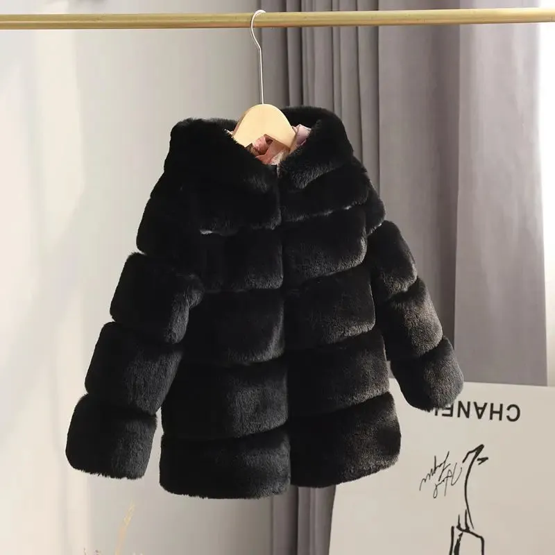 Winter Girl Faux Fur Coat Baby Girls Clothes Parka Jacket Warm Elegant Teenager Fur Coat Plus Size Kid Clothing Snow Outfit
