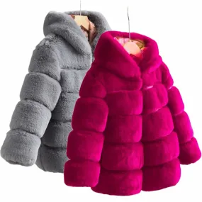 Winter Girl Faux Fur Coat Baby Girls Clothes Parka Jacket Warm Elegant Teenager Fur Coat Plus Size Kid Clothing Snow Outfit