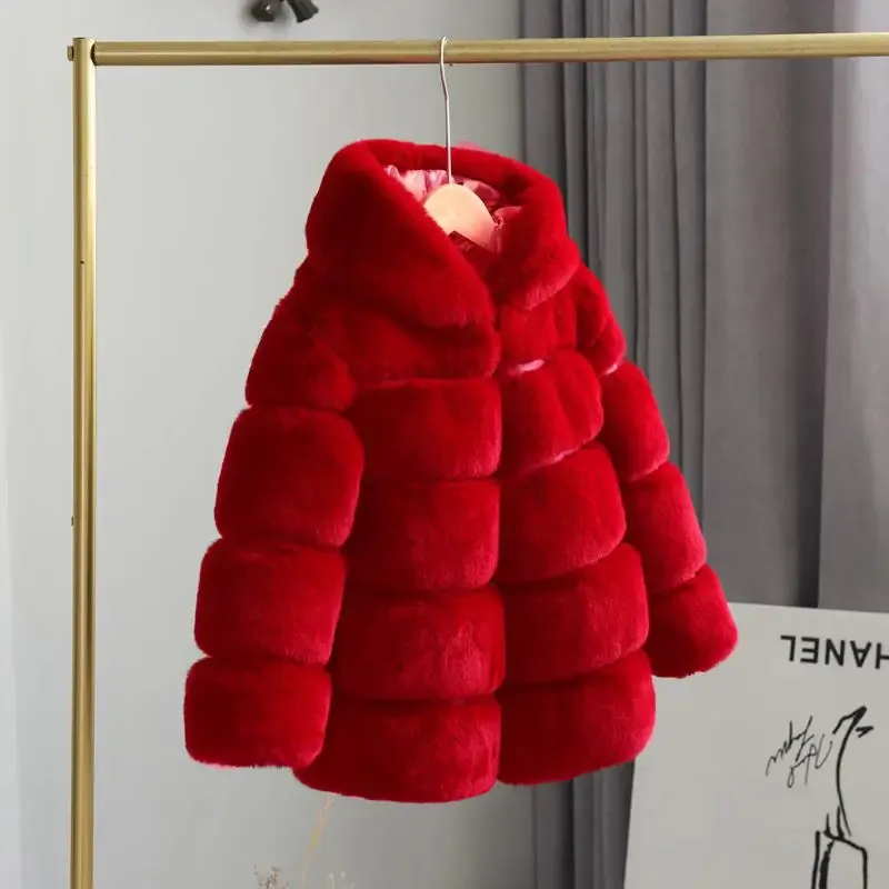 Winter Girl Faux Fur Coat Baby Girls Clothes Parka Jacket Warm Elegant Teenager Fur Coat Plus Size Kid Clothing Snow Outfit
