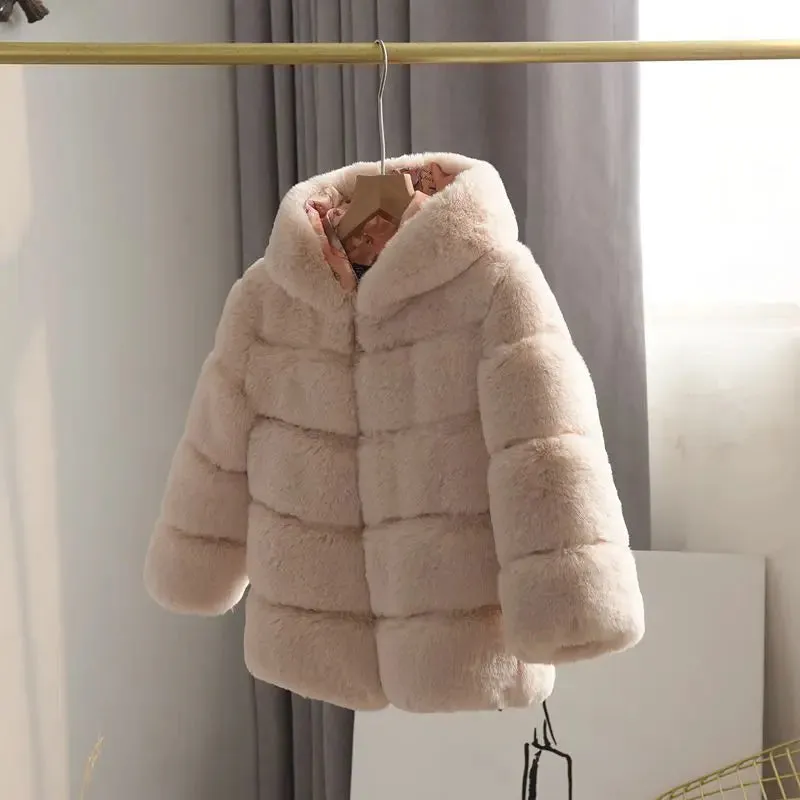 Winter Girl Faux Fur Coat Baby Girls Clothes Parka Jacket Warm Elegant Teenager Fur Coat Plus Size Kid Clothing Snow Outfit