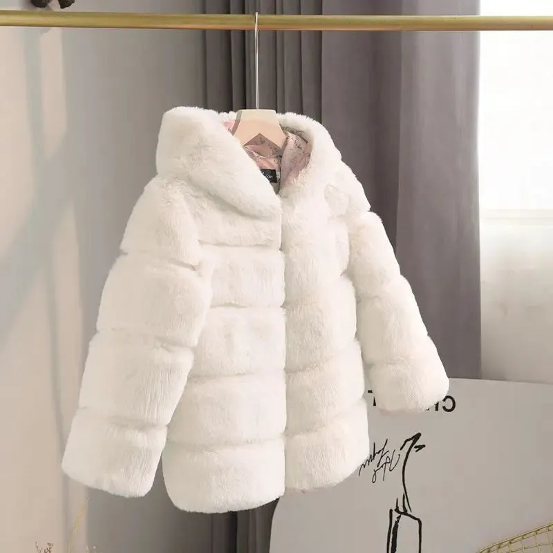 Winter Girl Faux Fur Coat Baby Girls Clothes Parka Jacket Warm Elegant Teenager Fur Coat Plus Size Kid Clothing Snow Outfit