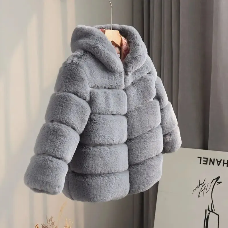 Winter Girl Faux Fur Coat Baby Girls Clothes Parka Jacket Warm Elegant Teenager Fur Coat Plus Size Kid Clothing Snow Outfit