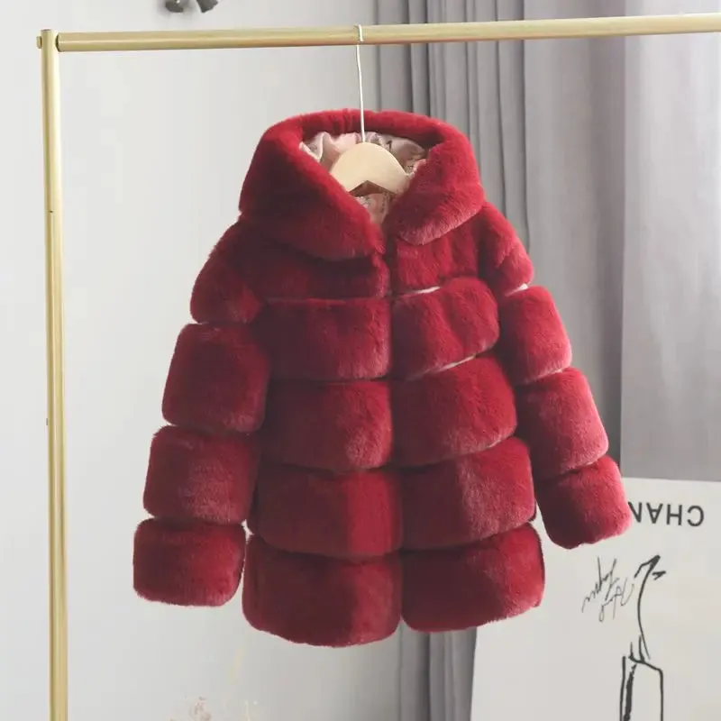 Winter Girl Faux Fur Coat Baby Girls Clothes Parka Jacket Warm Elegant Teenager Fur Coat Plus Size Kid Clothing Snow Outfit