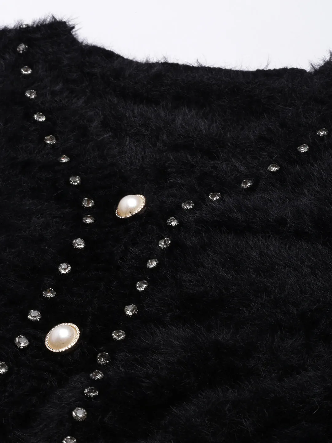 Women Solid Black Crop Cardigan