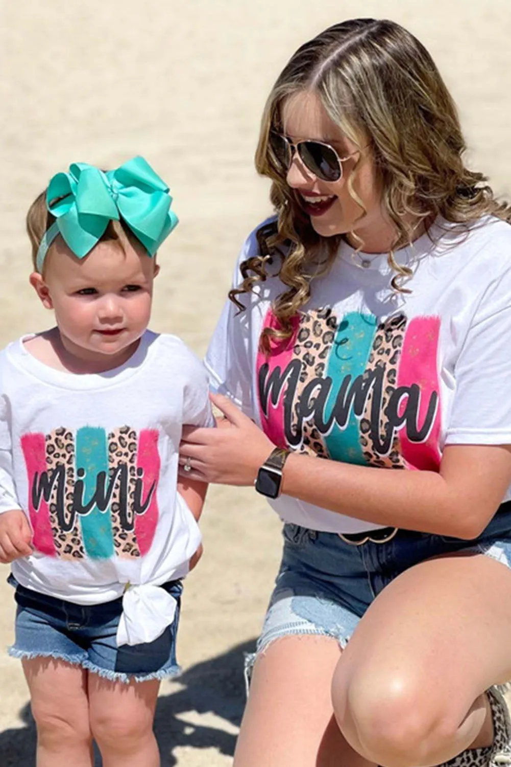Women White Mama Leopard Brush Stroke Graphic T Shirt