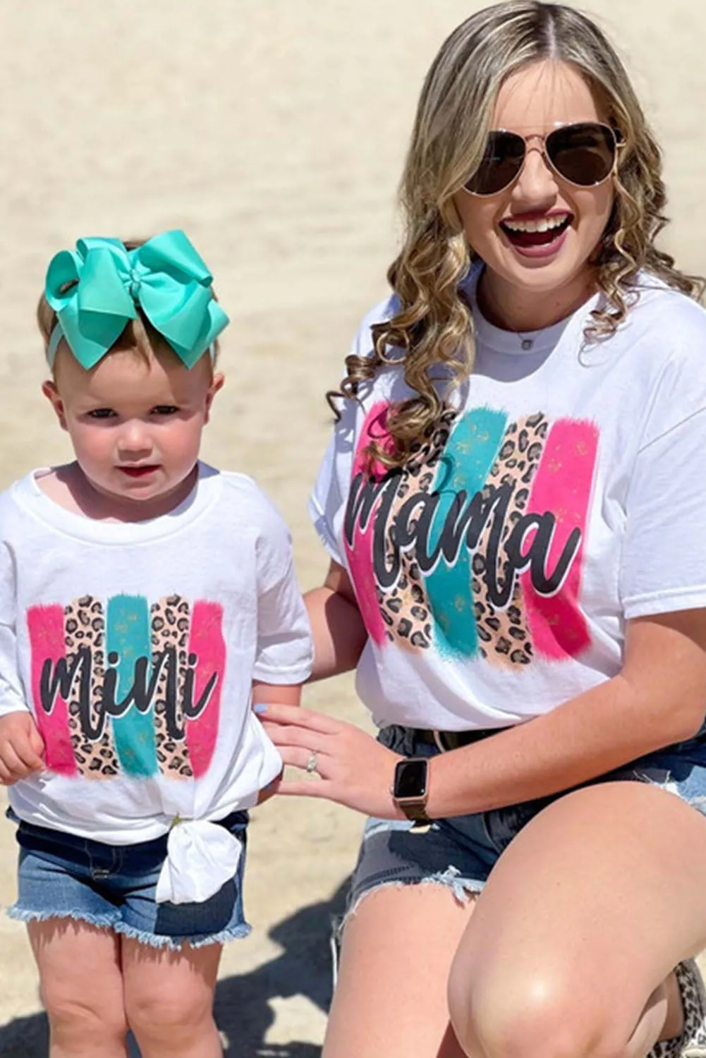 Women White Mama Leopard Brush Stroke Graphic T Shirt