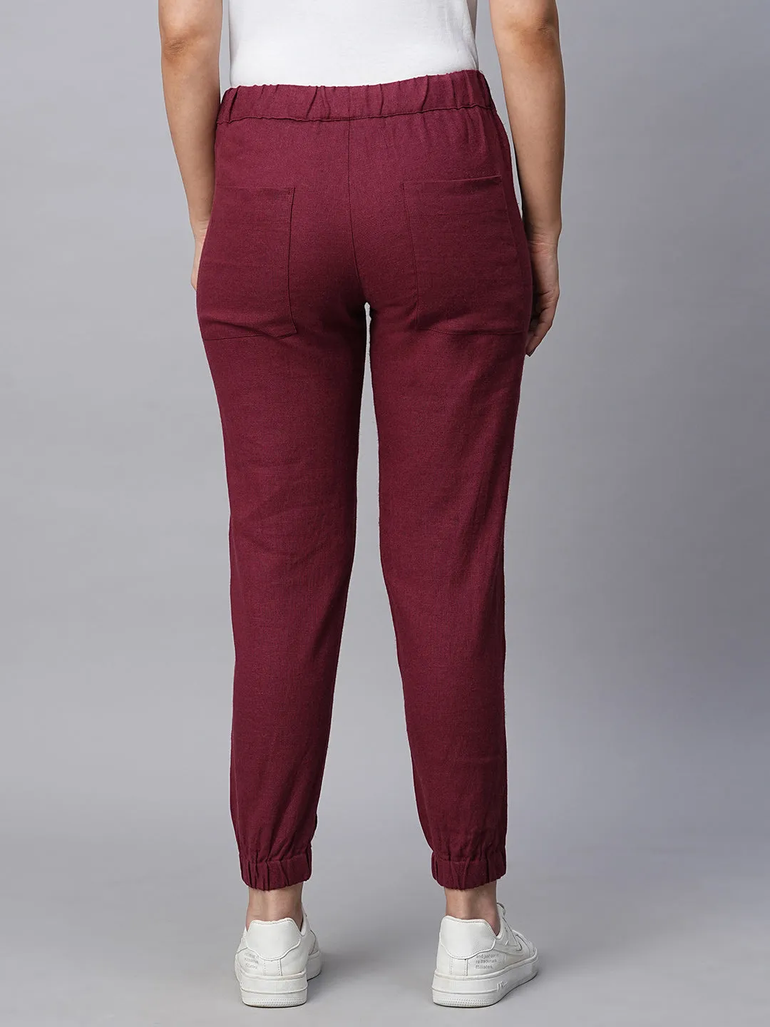 Women's Maroon/Red Linen Viscose Jogger Pant